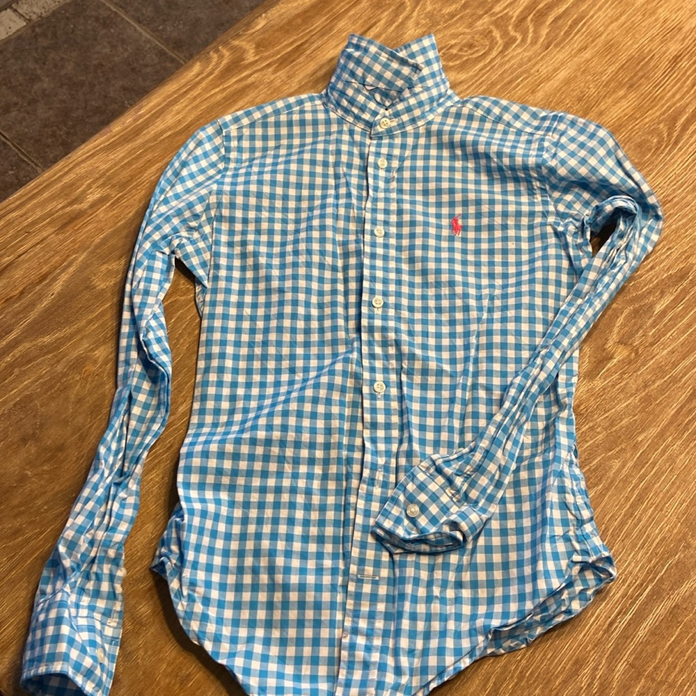 Ralph Lauren button down shirt blue and white cotton size 2 . Perfect condition